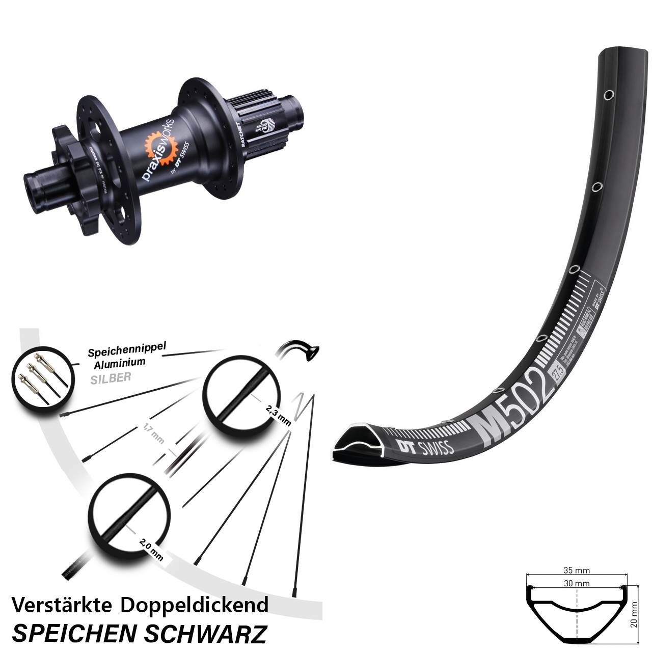 27,5 Zoll DT Swiss M502 350 Disc Hinterrad 12x142 Micro Spline