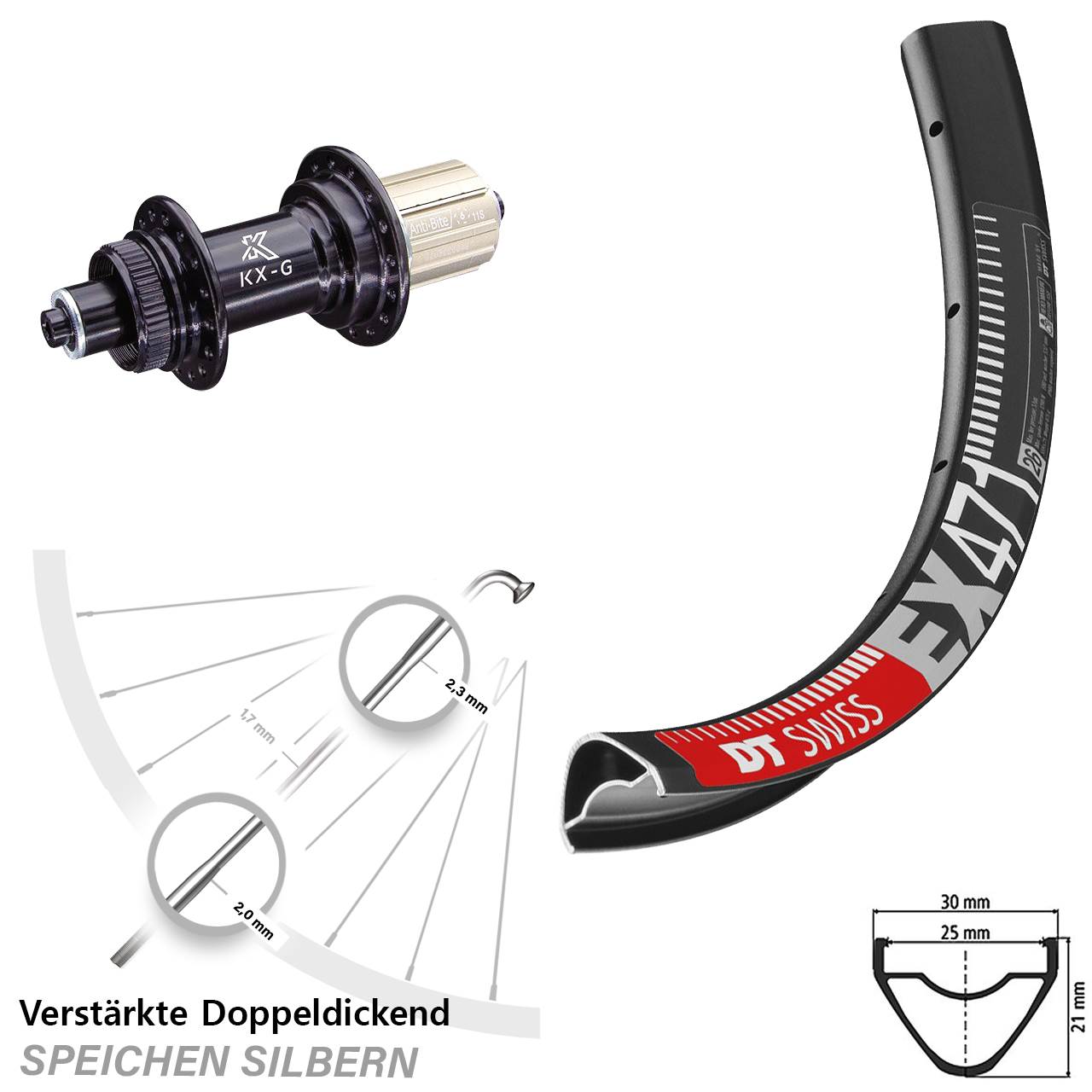 DT Swiss EX471 KX-G 29 Zoll Centerlock Hinterrad QR 8-12 fach HG