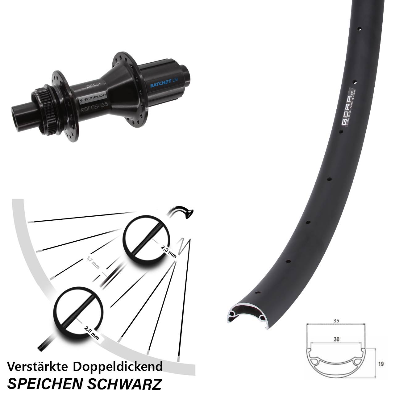 26 Zoll Gora 30 DT Swiss 370 Hybrid Hinterrad Centerlock 12x142 8-11 fach HG