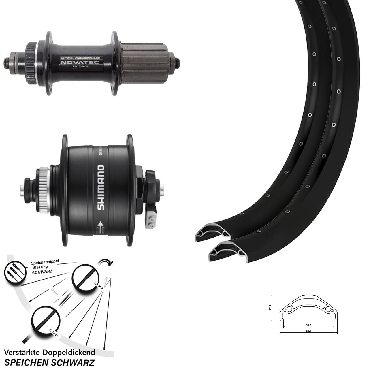 29 Zoll Ryde Disc 35 Novatec D472 Shimano DH-3D37 Centerlock Laufradsatz QR 8-12 fach
