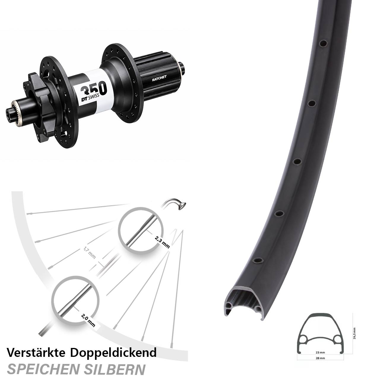 28-29 Zoll Ambrosio Sport DT Swiss 350 6-Loch Hinterrad QR 8-11 fach