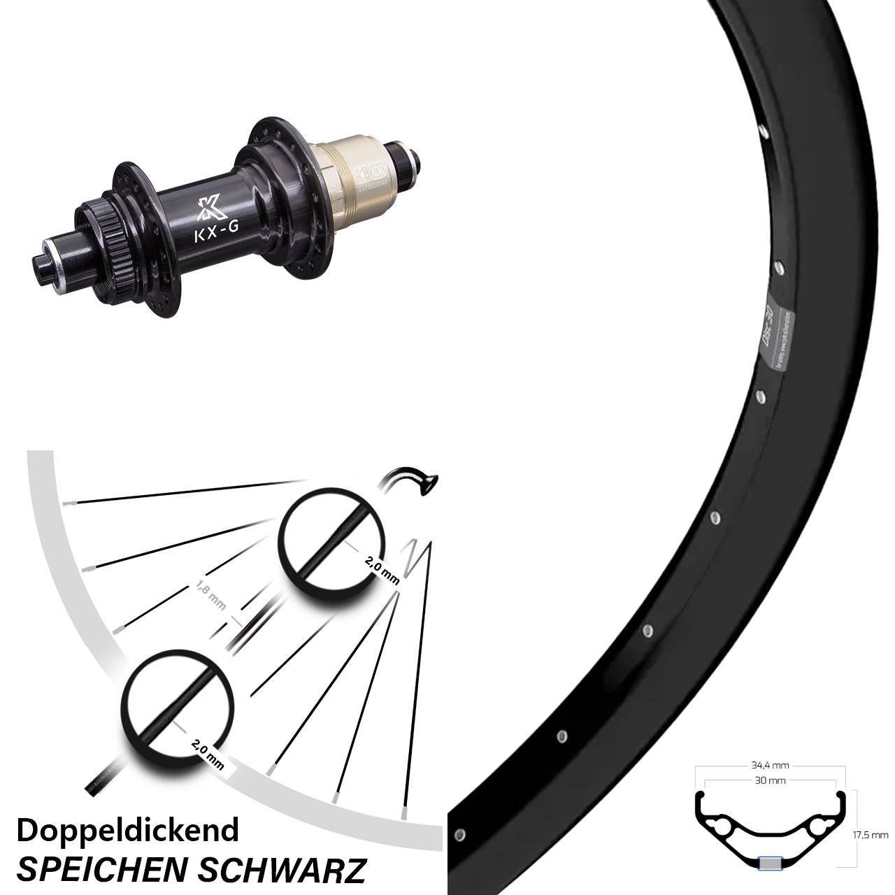Ryde Disc 30 KX-G XD-R 27,5 Zoll Hinterrad Centerlock für Schnellspanner