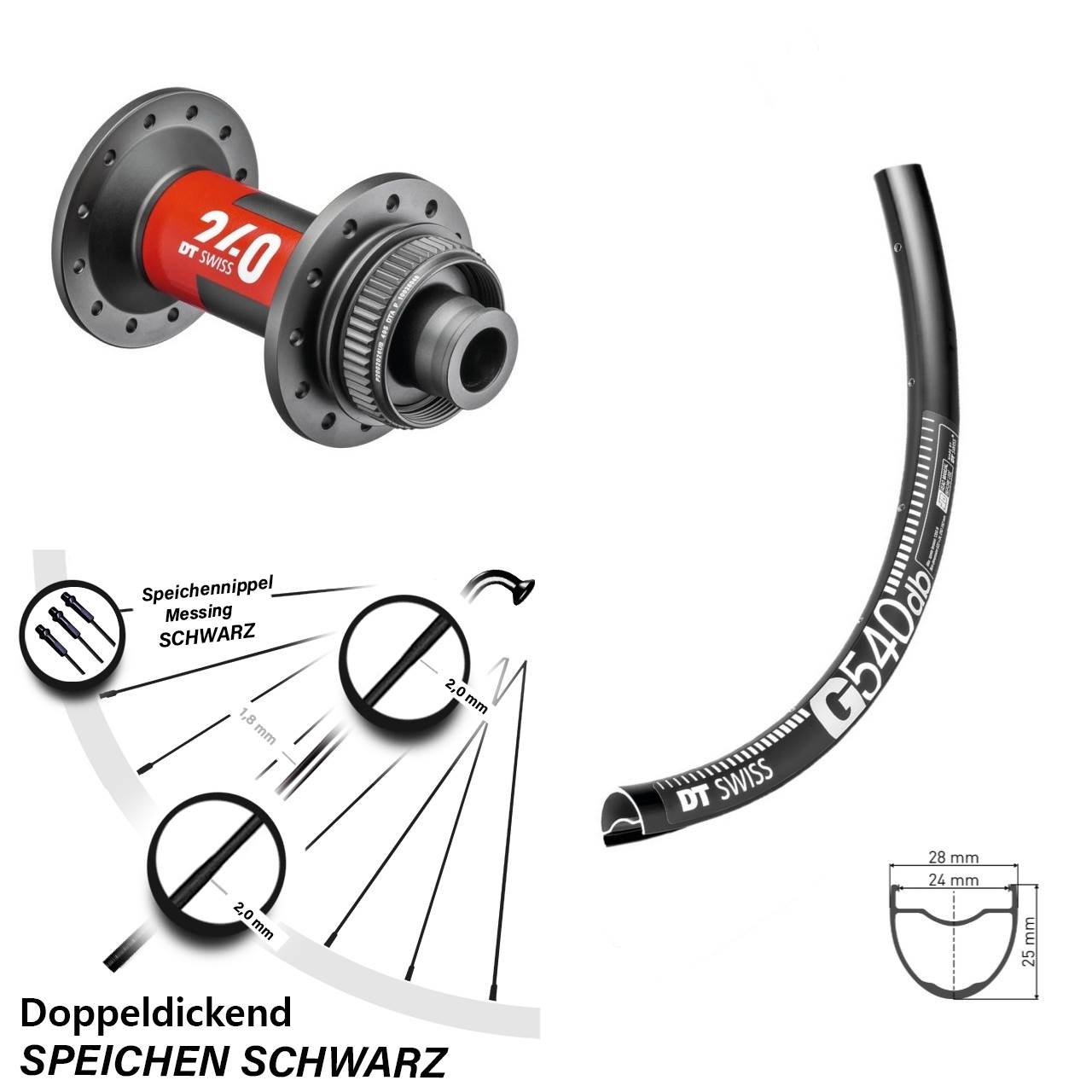 28 Zoll Vorderrad DT Swiss 240 Road 12x100 und G 540 für Scheibenbremse