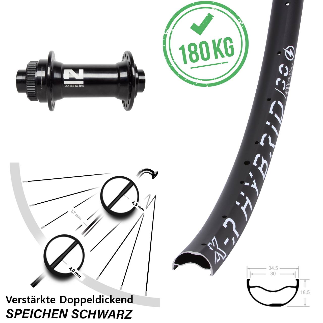 Disc Laufrad 29 Zoll KX-R Hybrid 30 Novatec D041 15x110 Boost