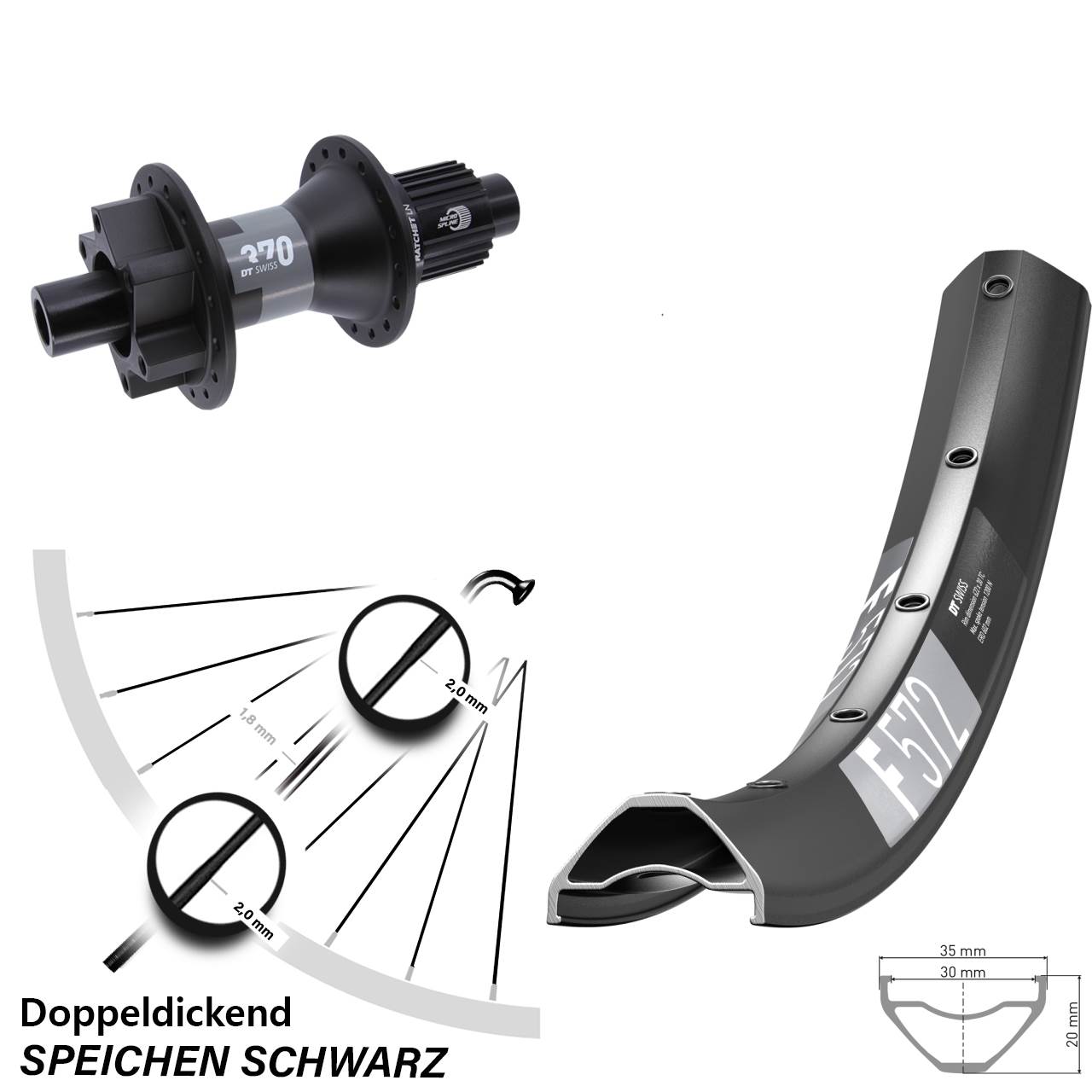 29 Zoll DT Swiss F 572-370 Disc Laufrad 12x142 Shimano Micro Spline