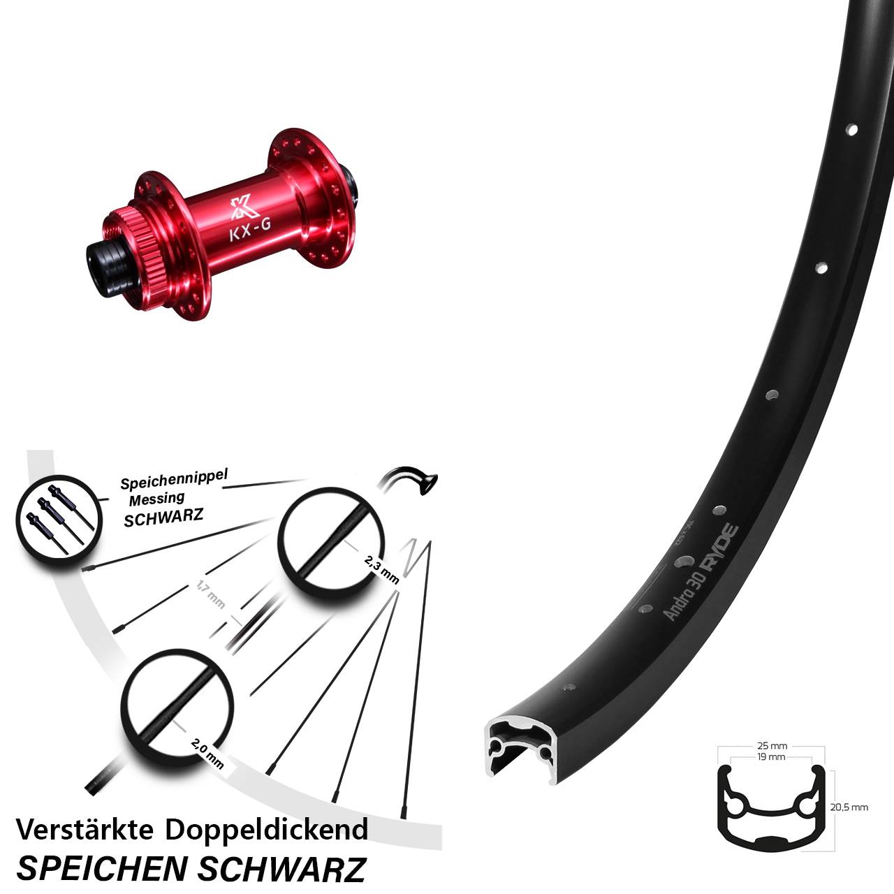 Disc Laufrad 28 Zoll Ryde Andra 30 KX-G rot 12x100