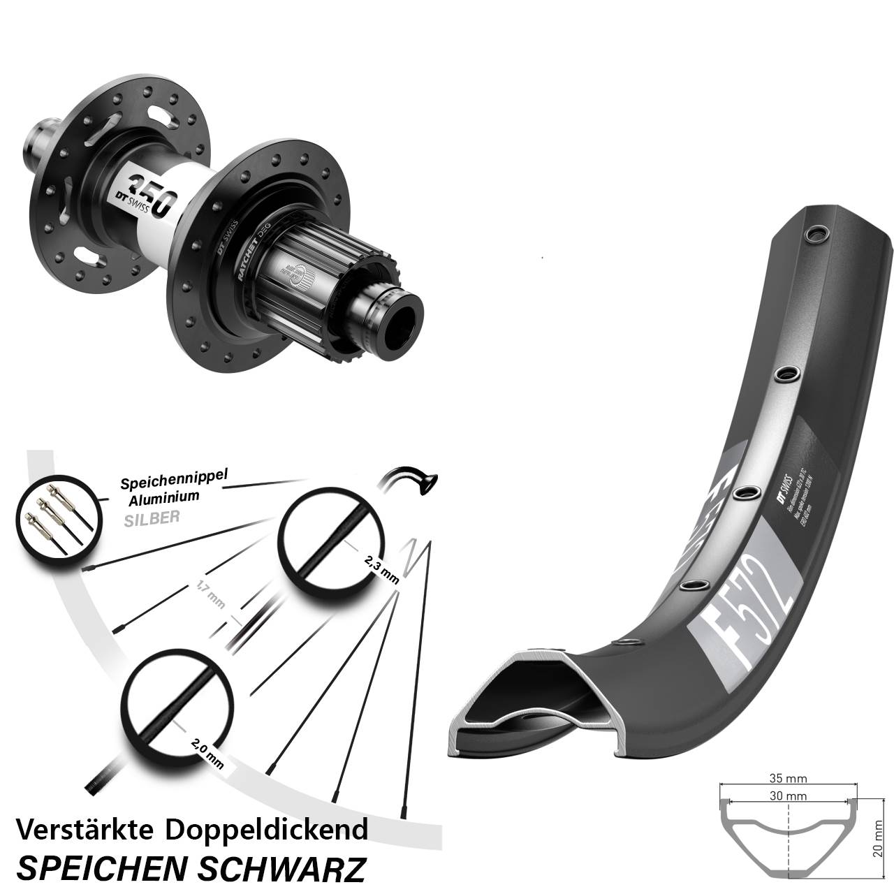 Hinterrad Centerlock 12x148 27,5 Zoll DT Swiss F572-350 DEG72 Micro Spline