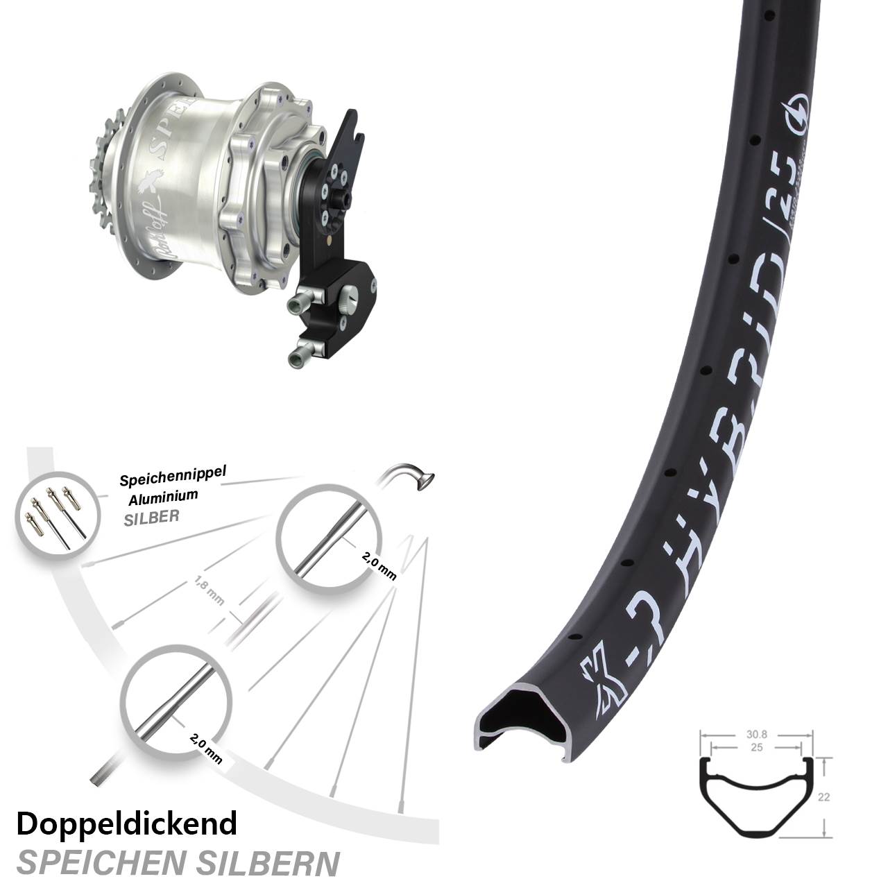 KX-R Hybrid 25 Rohloff Speedhub CC DB OEM2 Tandem 27,5 Zoll Disc Laufrad