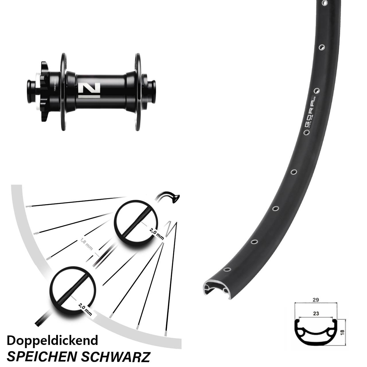6-Loch Vorderrad 29 Zoll Gora 23 Novatec D041 15x110 Boost
