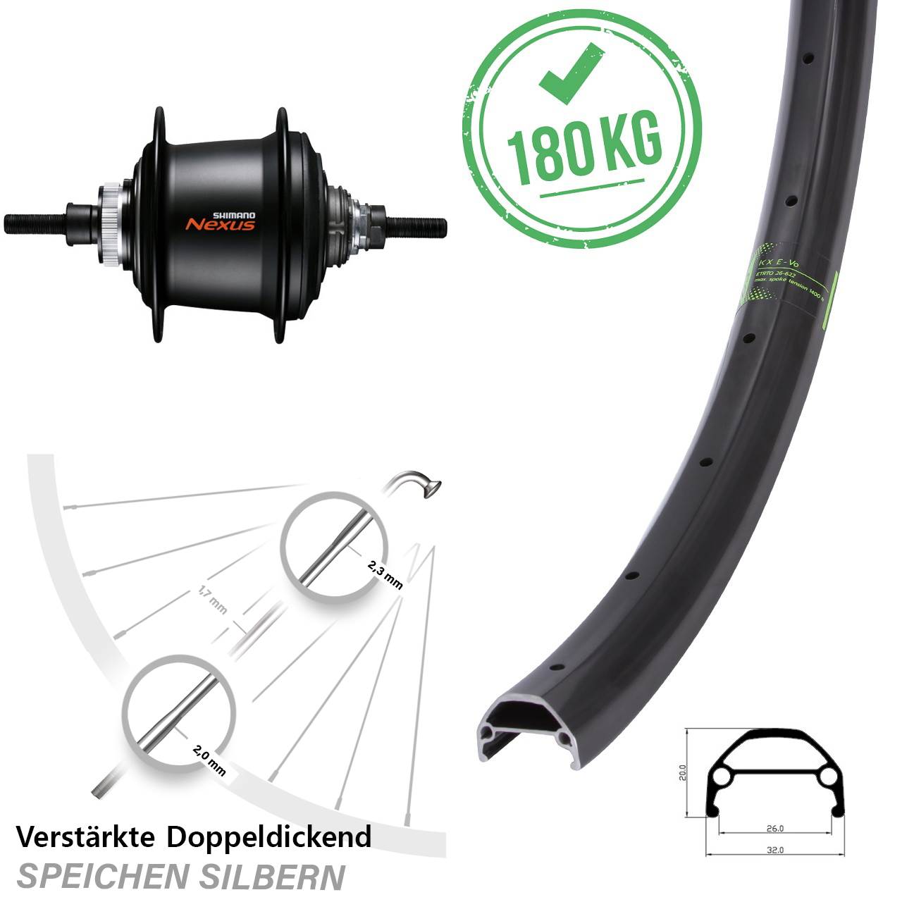 26 Zoll Hinterrad KX Evo Disc Shimano Nexus 7 Gang