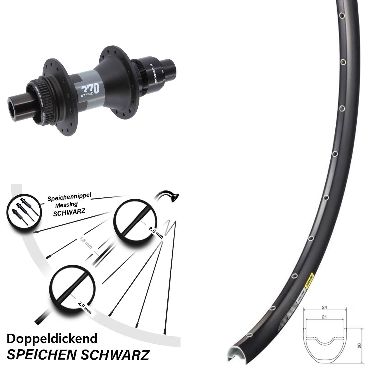 28-29 Zoll Mavic XC621 DT Swiss 370 Hinterrad Centerlock 12x142