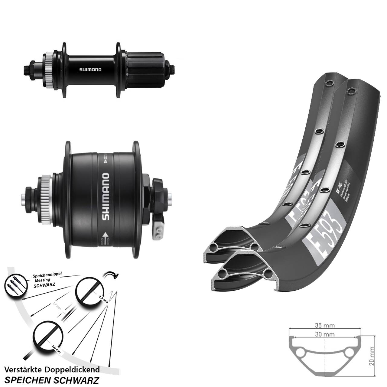 29 Zoll DT Swiss E 593 Shimano DH-3D37 FH-QC400 Centerlock Laufradsatz QR 8-11 fach