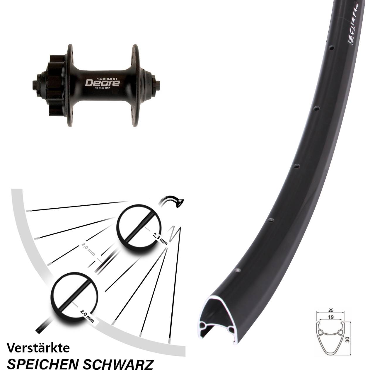 Gora Plus Shimano Deore 28 Zoll 6-Loch Vorderrad QR