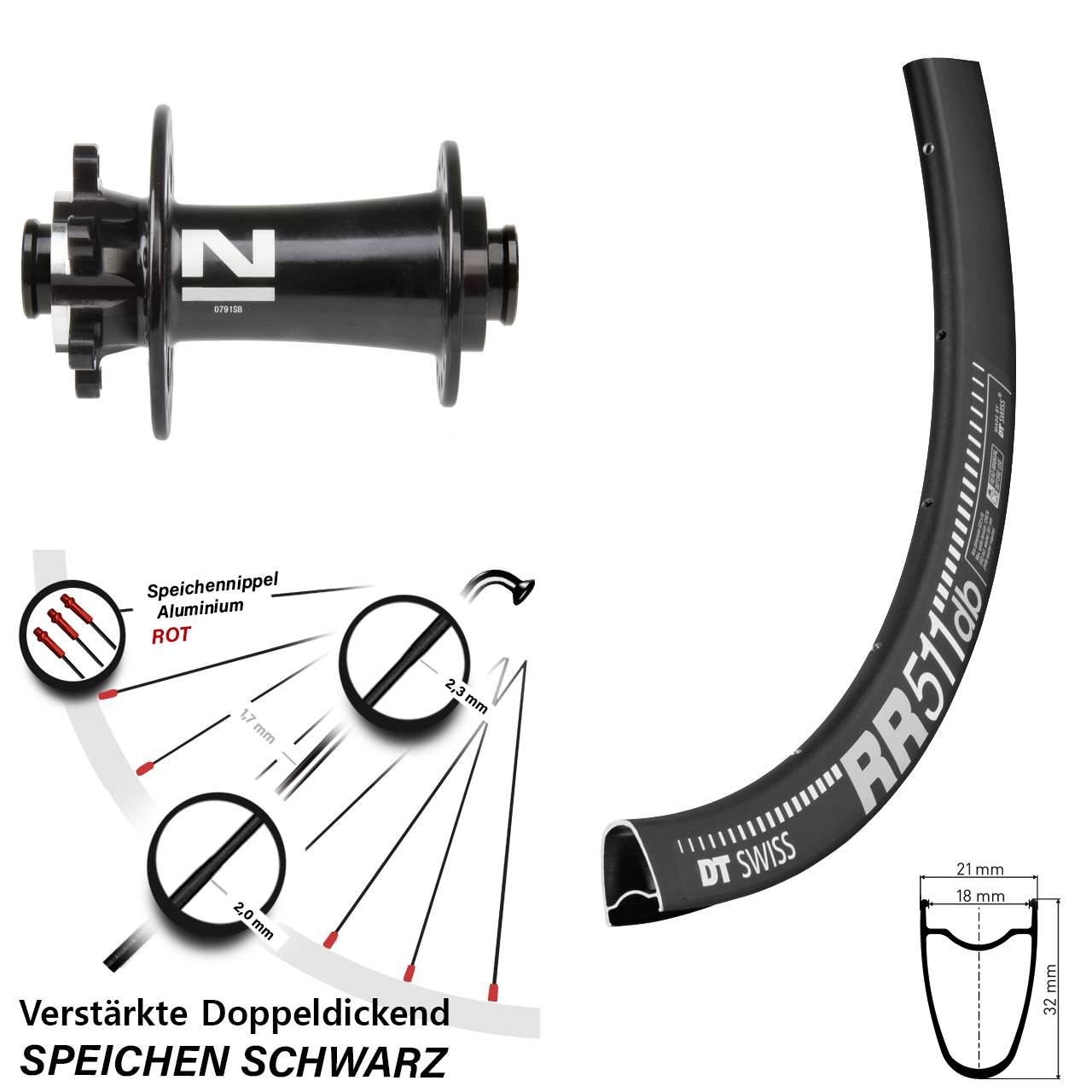 28 Zoll DT Swiss RR 511 Novatec D791 Vorderrad 6-Loch 15x100