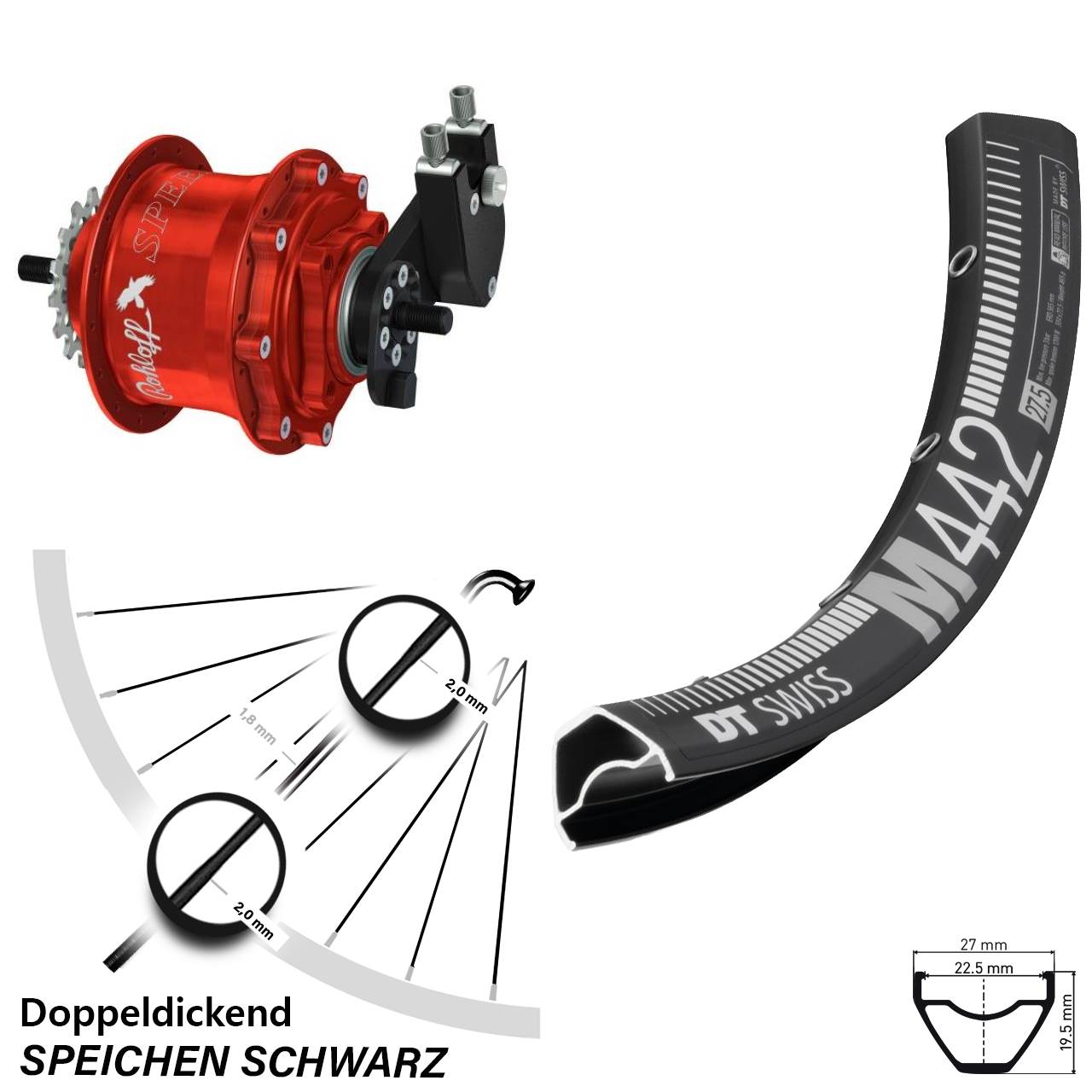 28 Zoll DT Swiss M442 Rohloff Speedhub 500/14 TS DB OEM rot
