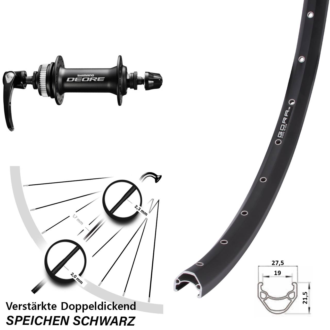 Disc Laufrad 27,5 Zoll Gora 19 Shimano Deore QR