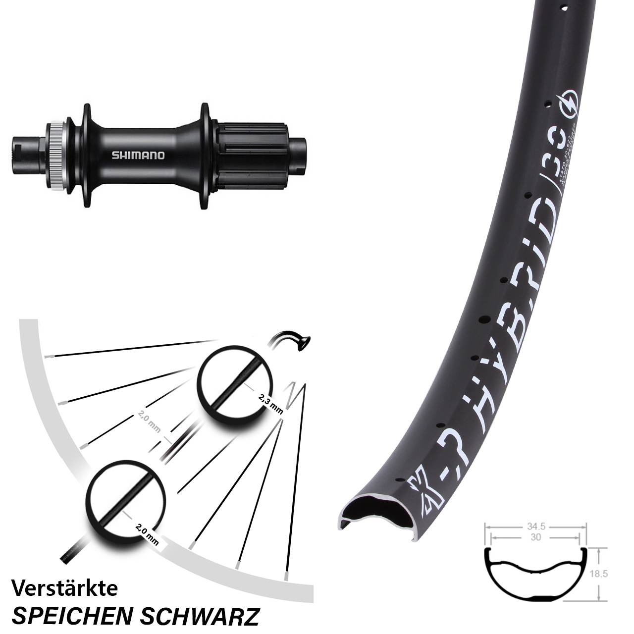 29 Zoll KX-R Hybrid 30 Shimano FH-MT400 Hinterrad 12x142 8-11 fach Centerlock