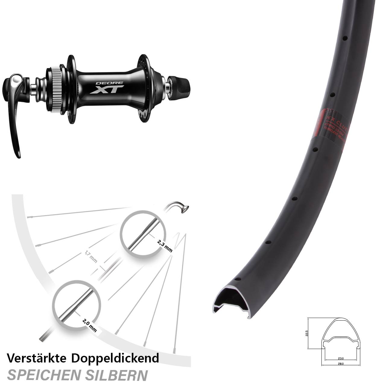 KX Clue Shimano Deore XT 28-29 Zoll Disc Laufrad für Schnellspanner