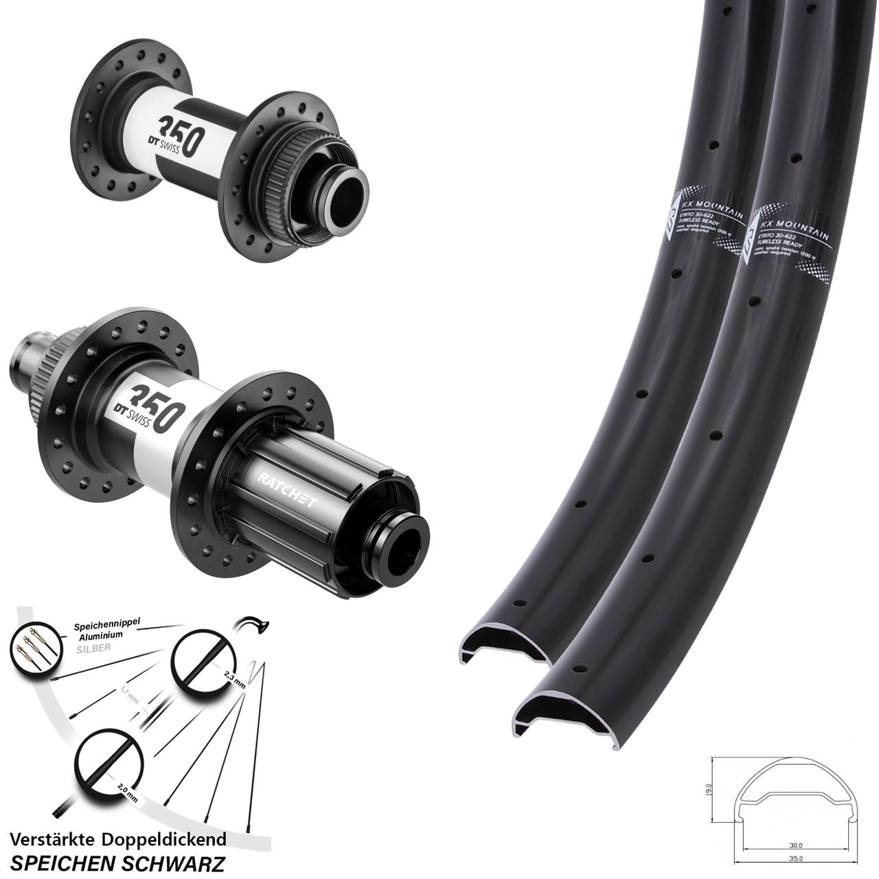 Disc Laufrad-Satz 15x100 12x142 29 Zoll KX Mountain TR DT Swiss 350 8-11 fach HG