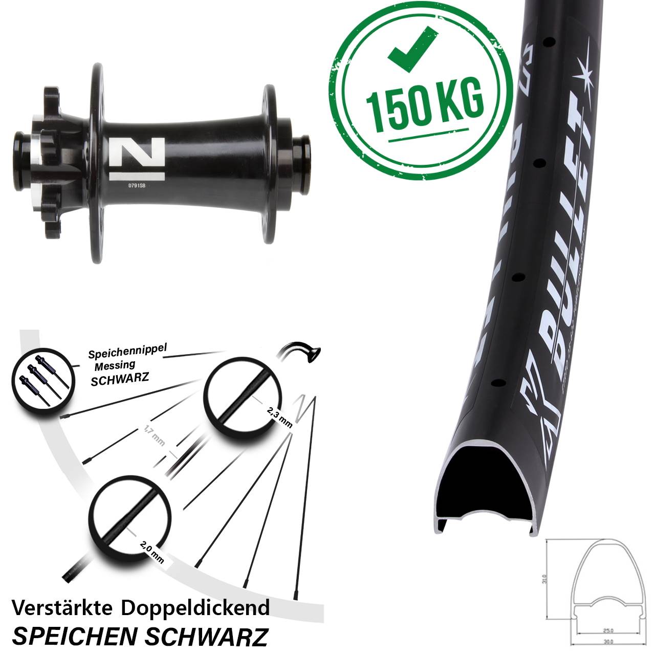 KX Bullet Novatec D791 28 Zoll 6-Loch Vorderrad 12x100