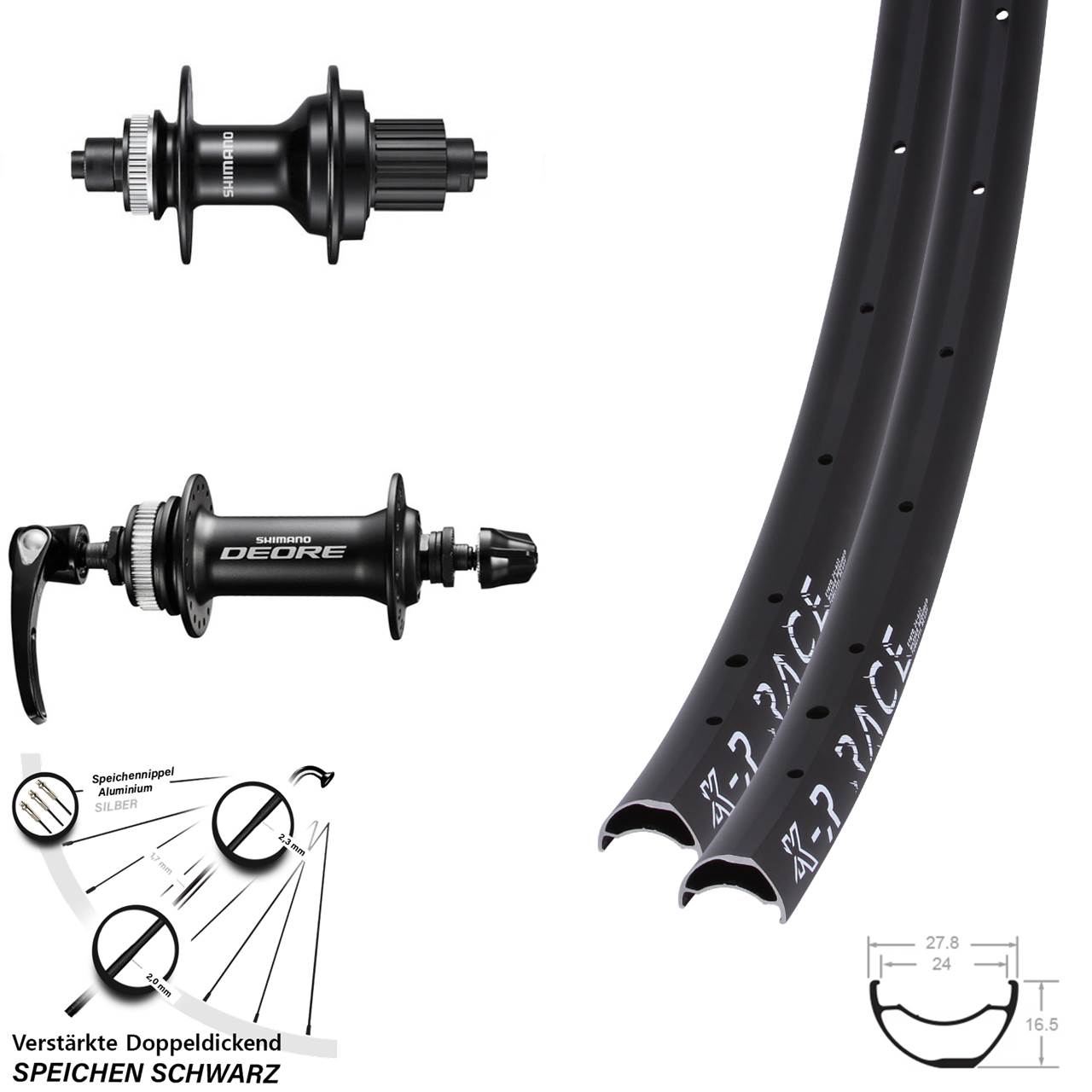 28 Zoll KX-R Race Shimano FH-MT500 HB-M6000 Laufradsatz Centerlock QR Micro Spline