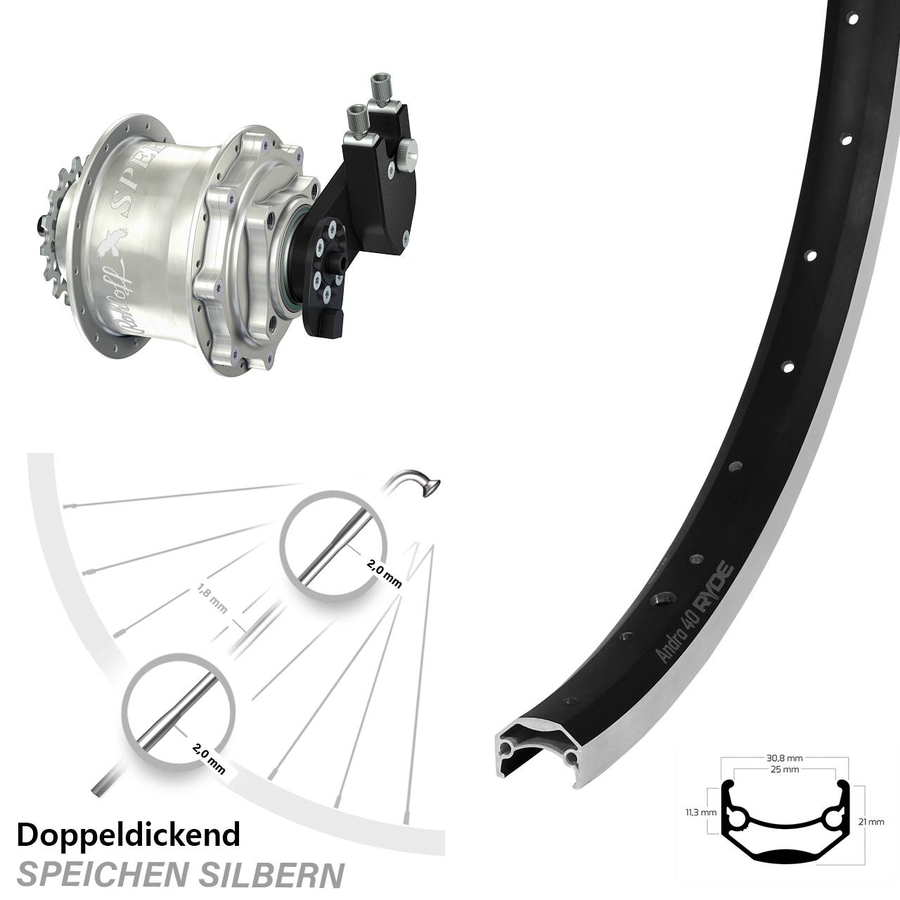 26 Zoll Laufrad Rohloff Speedhub CC OEM DB Ryde Andra 40 CNC
