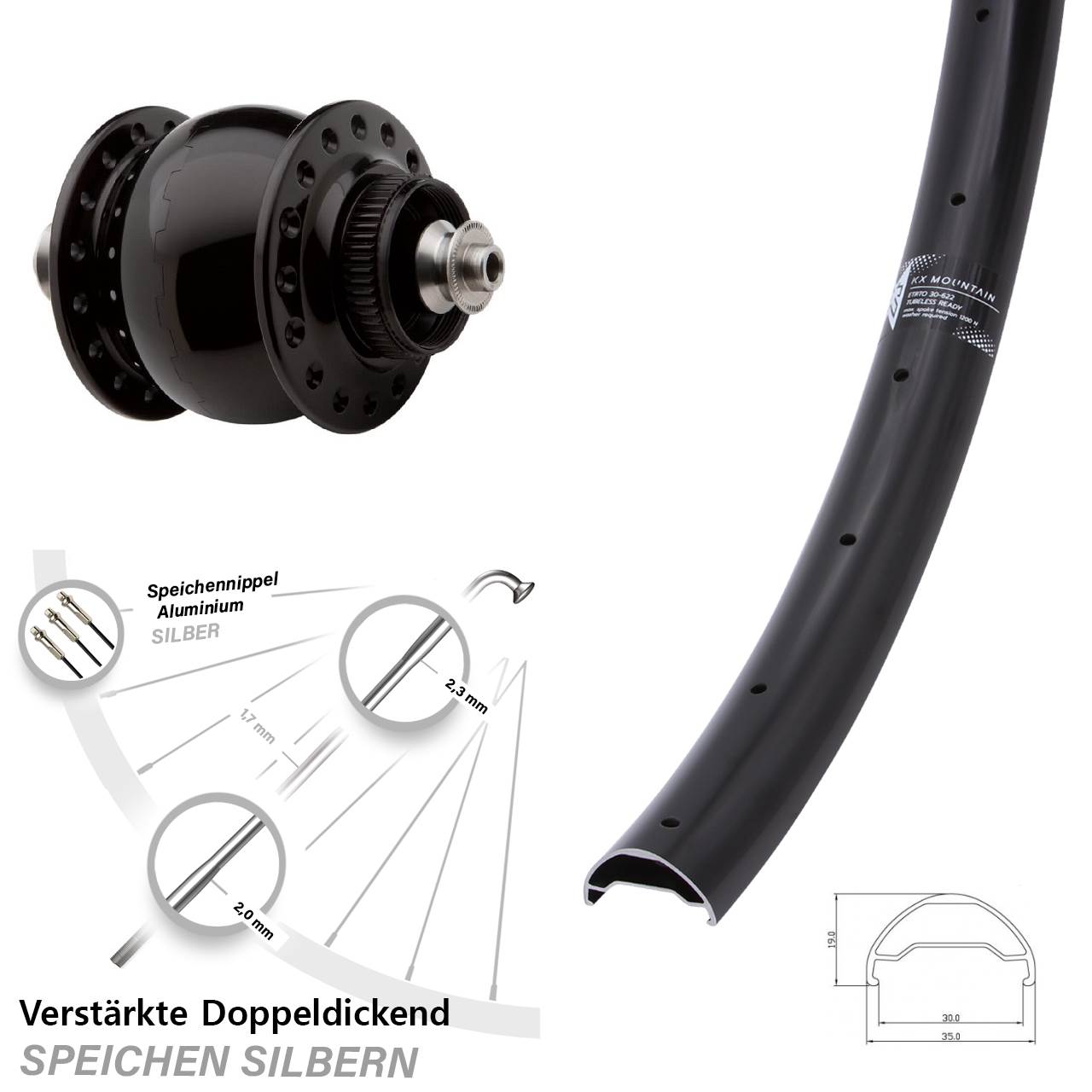 Disc Vorderrad mit Nabendynamo für Schnellspanner 29 Zoll KX Mountain SON 28