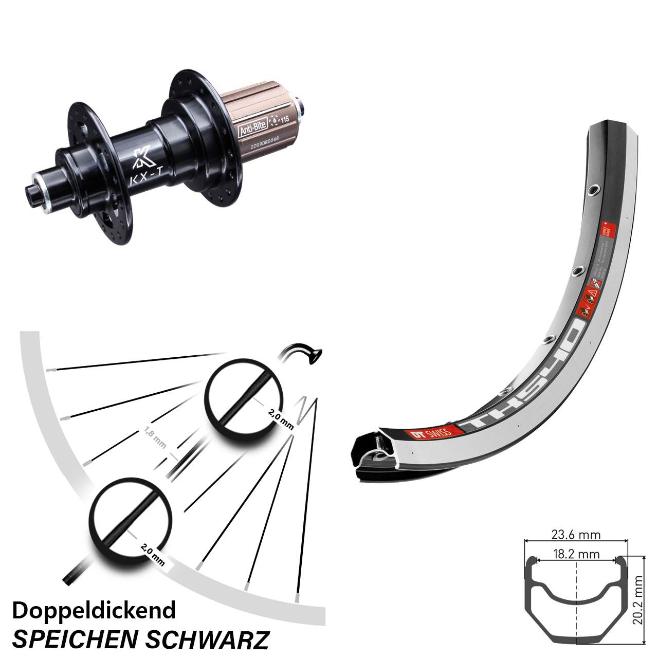 DT Swiss TK540 KX-T 28 Zoll Laufrad hinten QR 8-12 fach