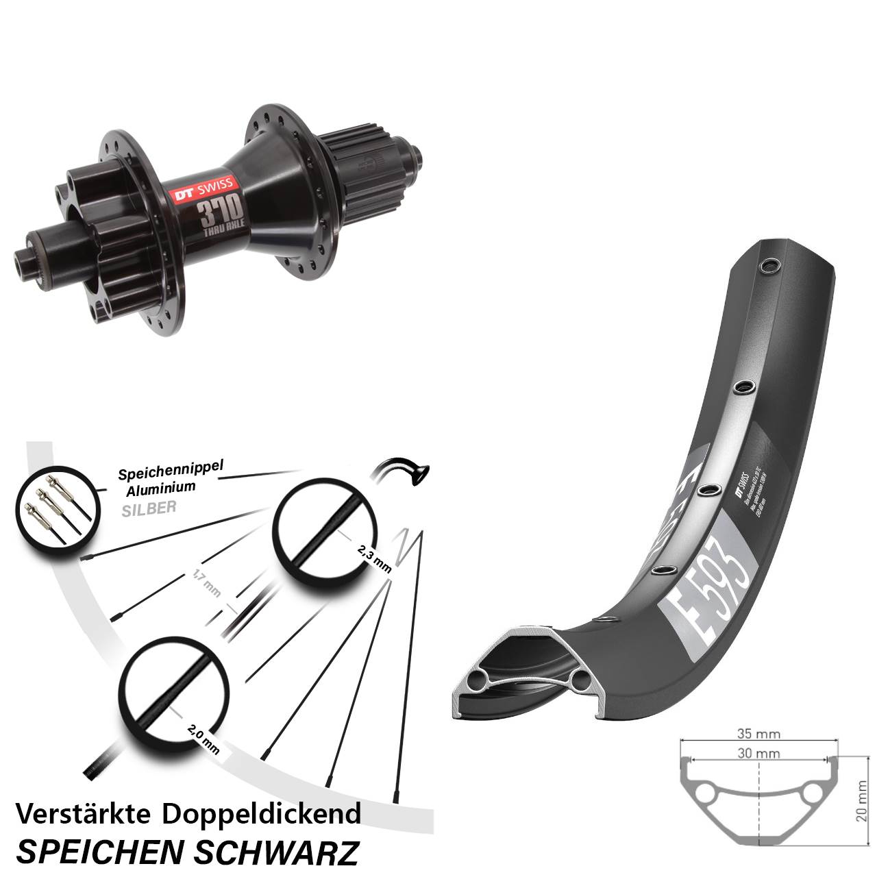 Hinterrad 6-Loch 29 Zoll DT Swiss E 593 DT Swiss 370 Micro Spline QR
