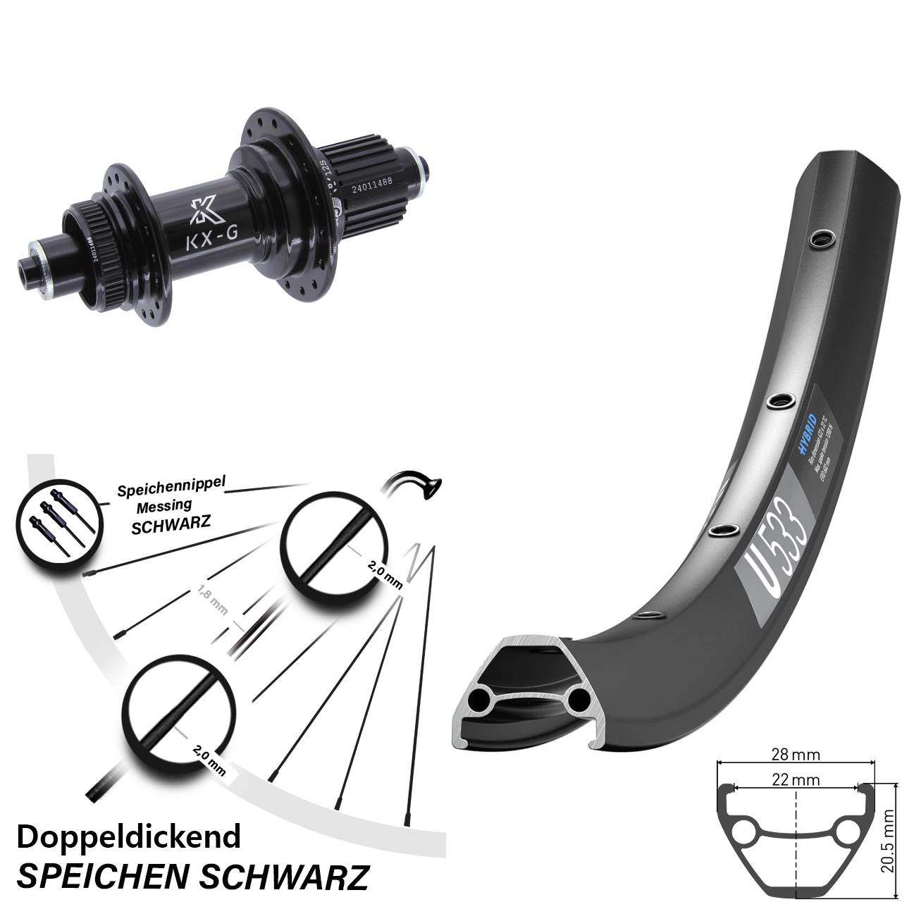 27,5 Zoll Hinterrad DT Swiss U533 KX-G Micro Spline