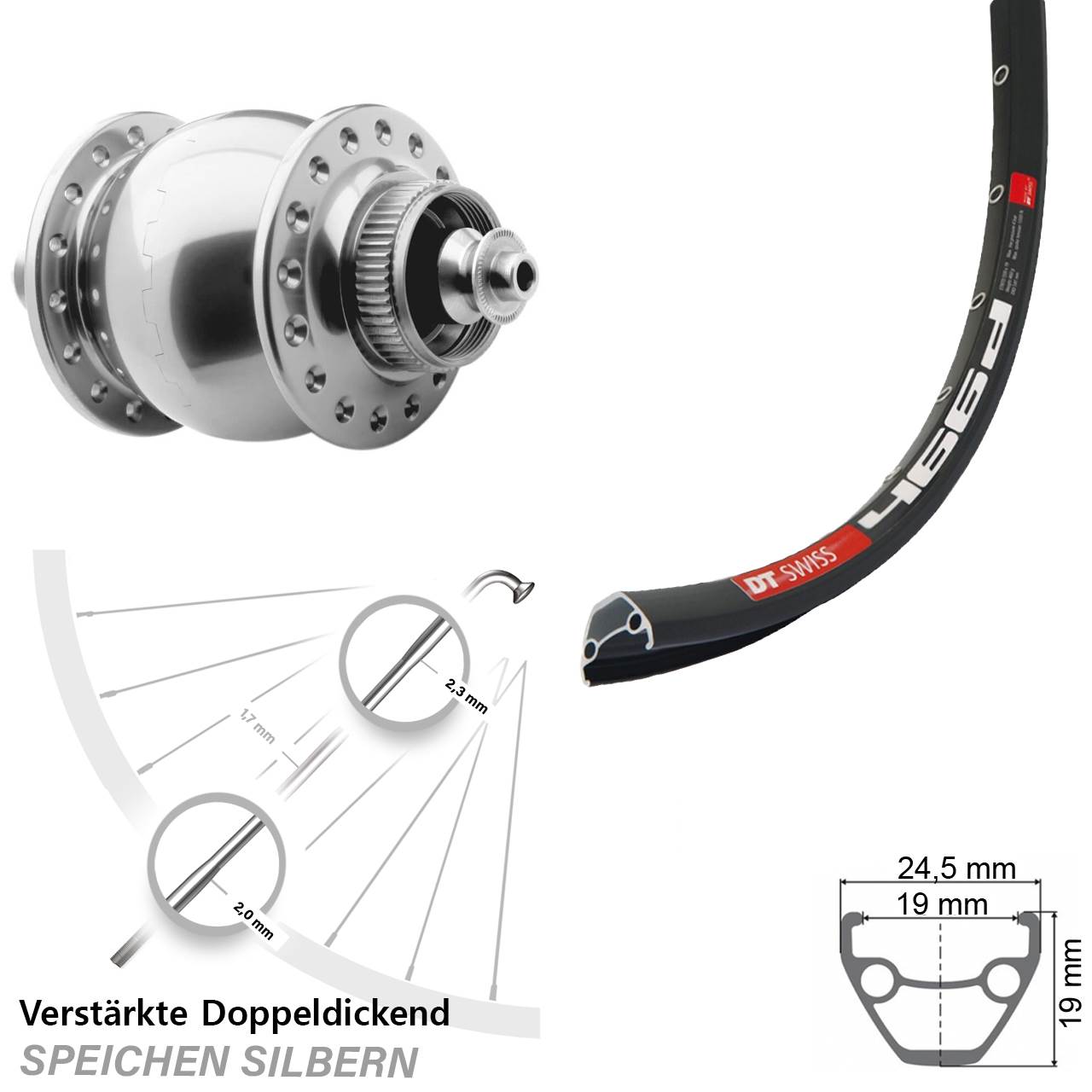 SON 28 DT Swiss 466d 28 Zoll Nabendynamovorderrad Centerlock für Schnellspanner