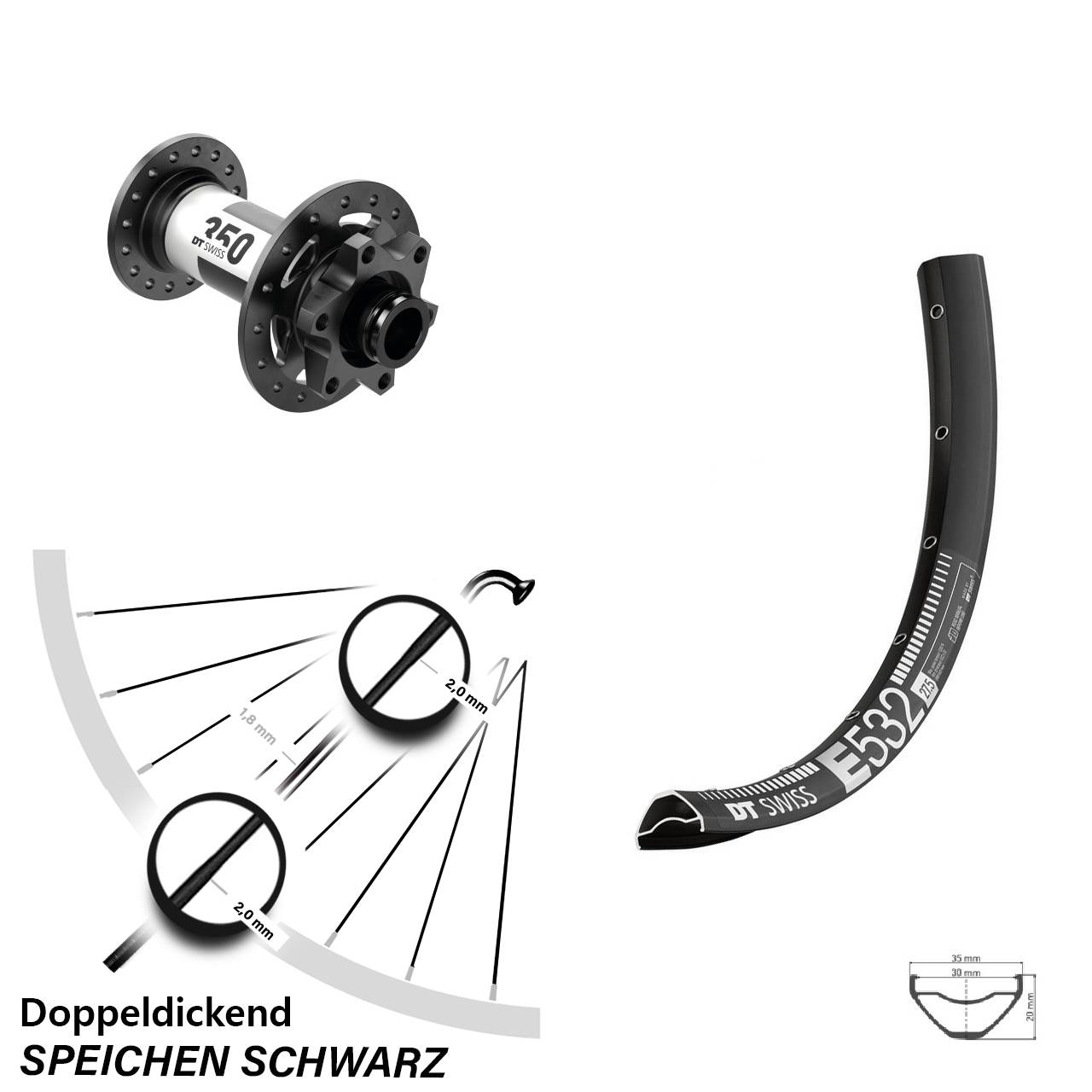 Vorderrad 6-Loch 27,5 Zoll DT Swiss E532-350 15x100