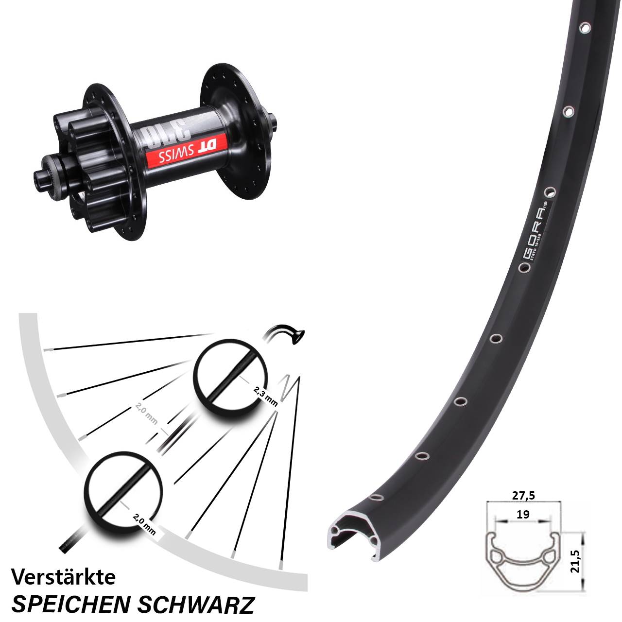 28-29 Zoll Gora 19 DT Swiss 370 Vorderrad 6-Loch QR