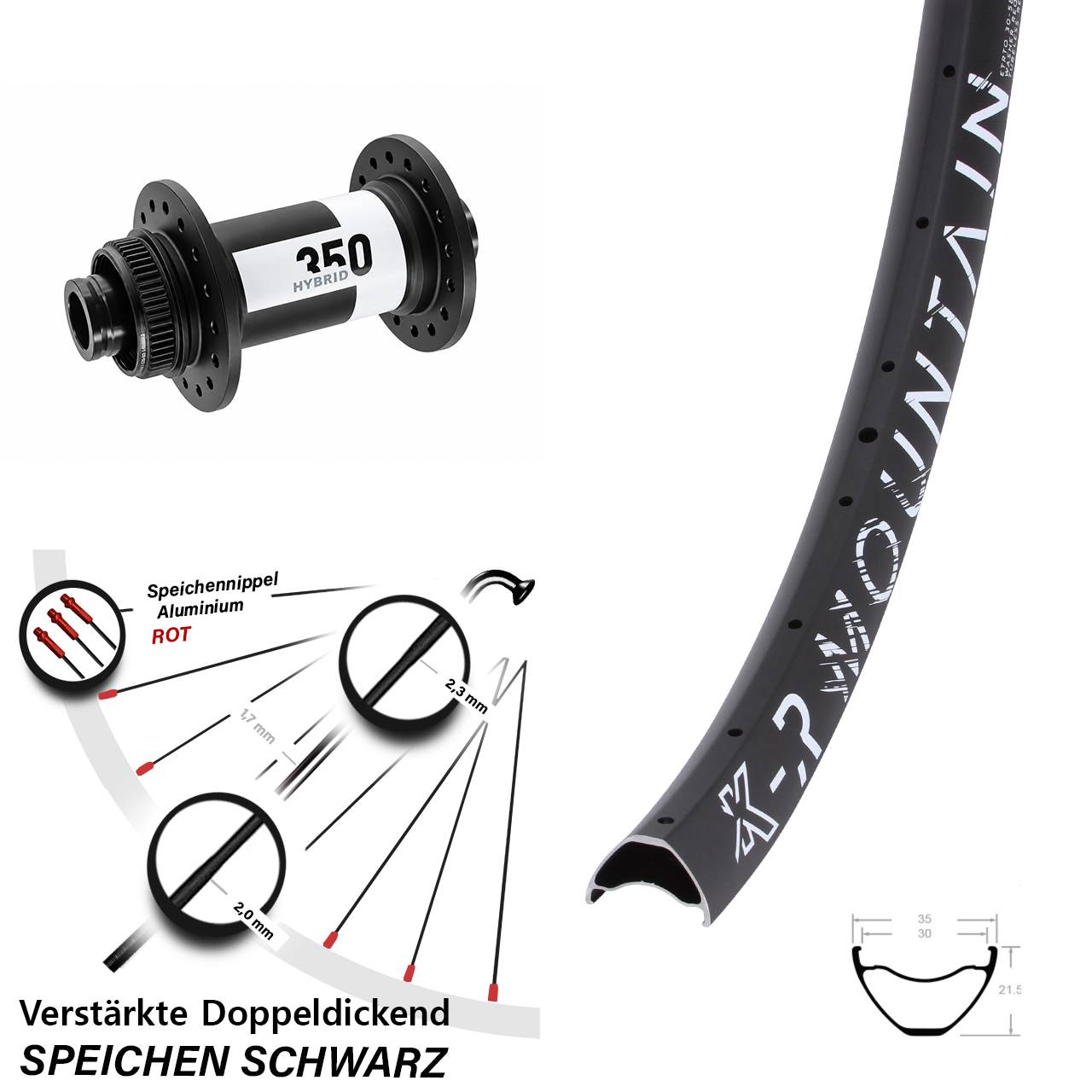 Vorderrad Centerlock 29 Zoll KX-R Mountain DT Swiss Hybrid 350 15x110 Boost