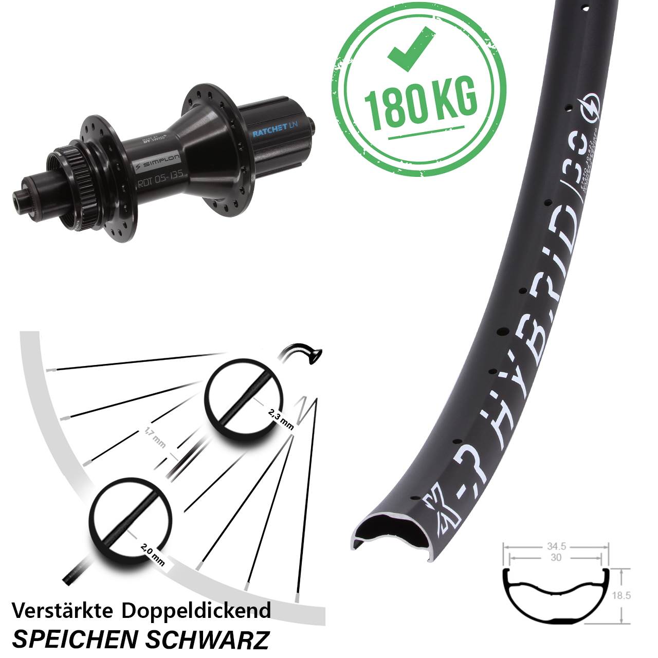 KX-R Hybrid 30 DT Swiss 370 29 Zoll Disc Hinterrad QR 8-11 fach HG