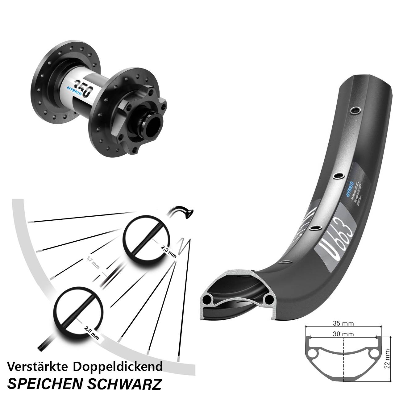 Disc Laufrad für Schnellspanner 27,5 Zoll DT Swiss U663 350 Hybrid