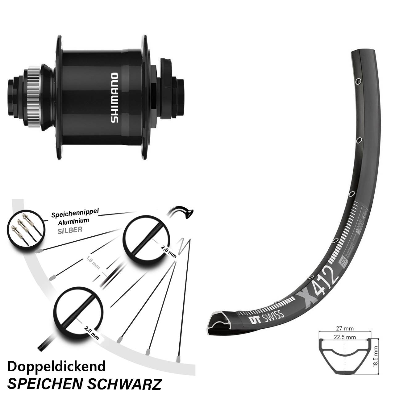 Centerlock Dynamo-Vorderrad 15x100 28-29 Zoll DT Swiss X 412 Shimano DH-UR708-3D