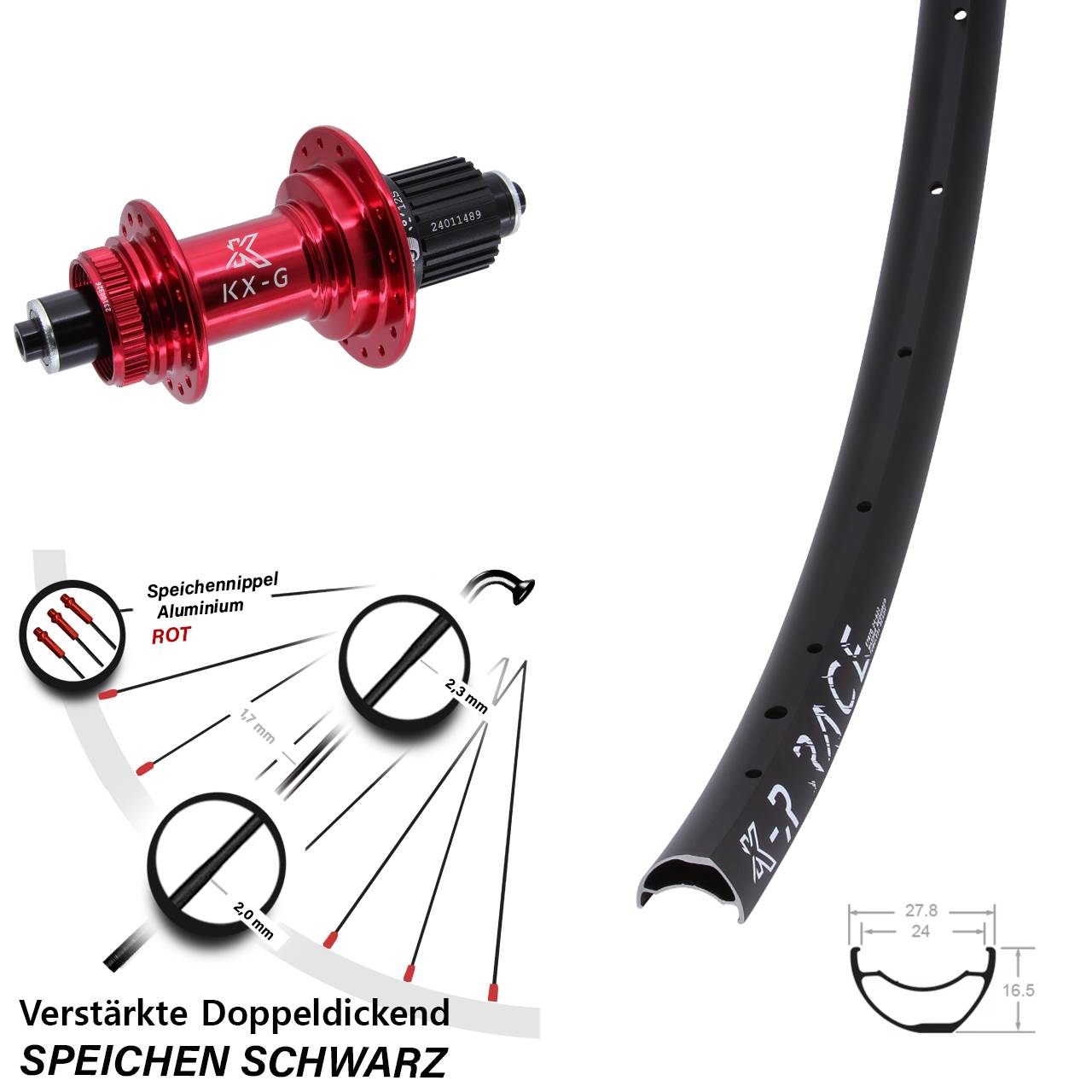 Disc Laufrad für Schnellspanner KX-GR Race rot Micro Spline