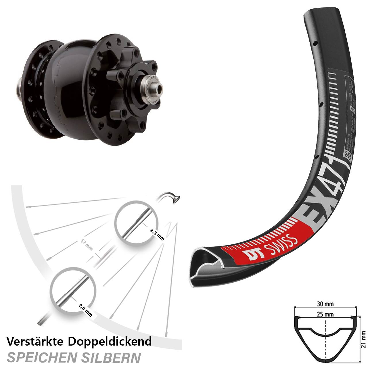 Disc 29 Zoll Vorderrad mit Nabendynamo DT Swiss EX 471 SON 28 QR