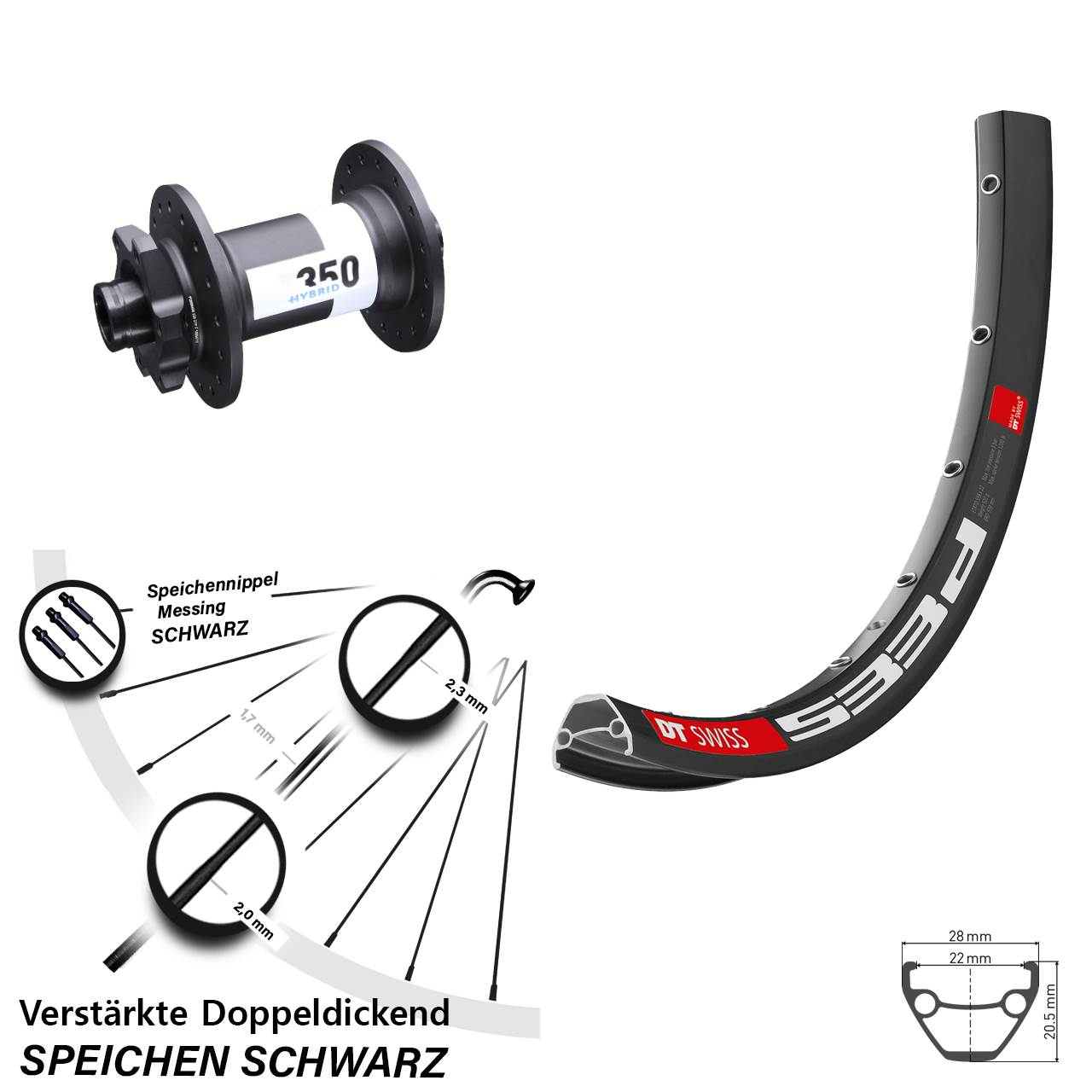 650B DT Swiss 533 D-350 Hybrid Vorderrad 6-Loch 15x110 Boost