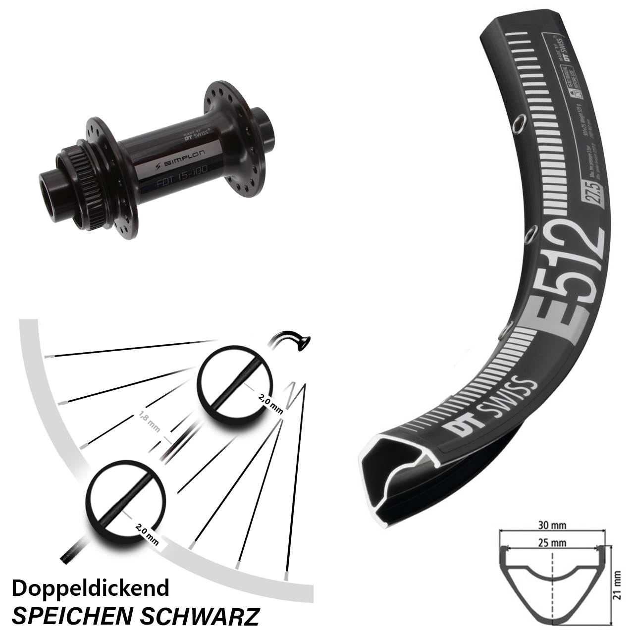 650B DT Swiss E512 370 Disc Vorderrad 15x100