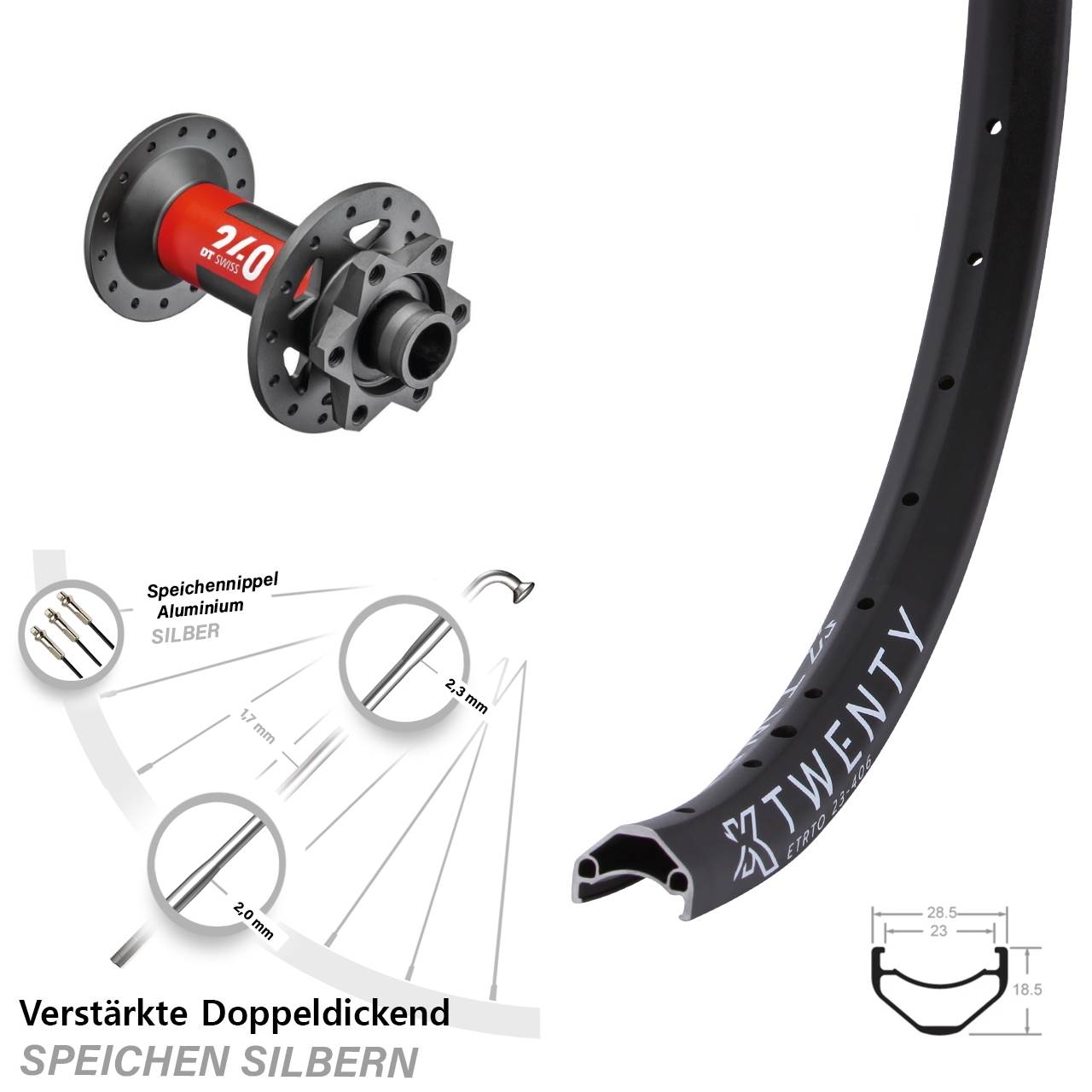 Disc Vorderrad 20 Zoll KX Twenty DT Swiss 240 15x110 Boost