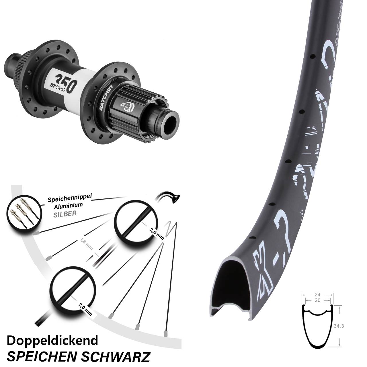 Disc Laufrad 12x142 28 Zoll KX-R Road DT Swiss 350 Micro Spline