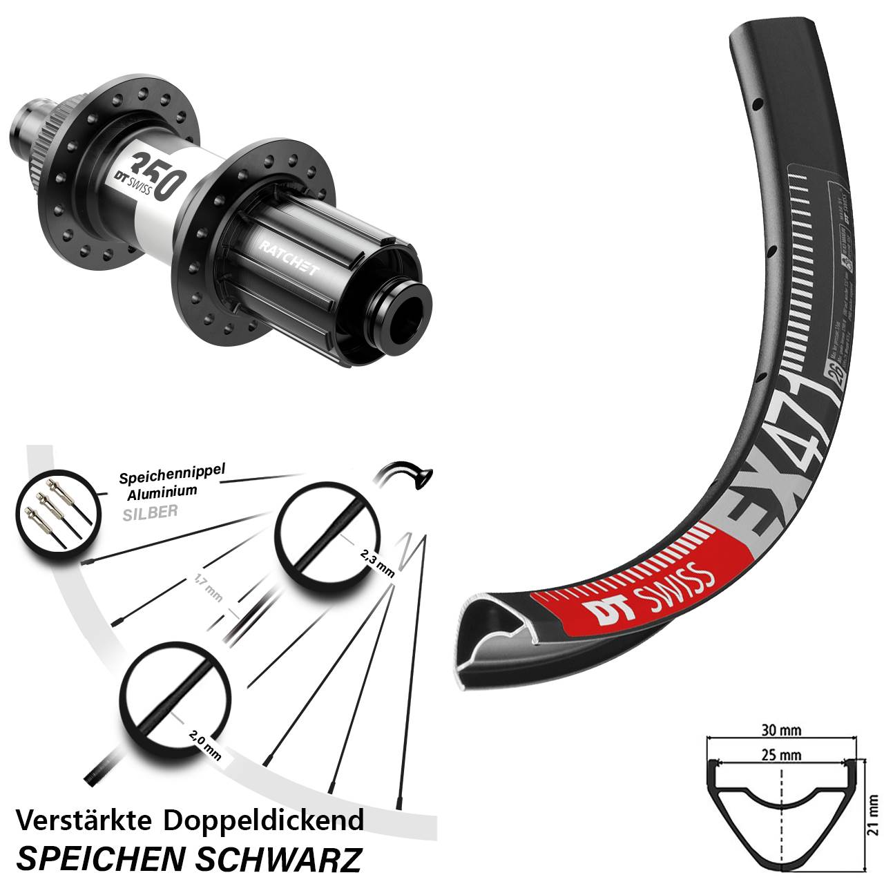 DT Swiss EX 471-350 29 Zoll Hinterrad Centerlock 12x142 8-11 fach