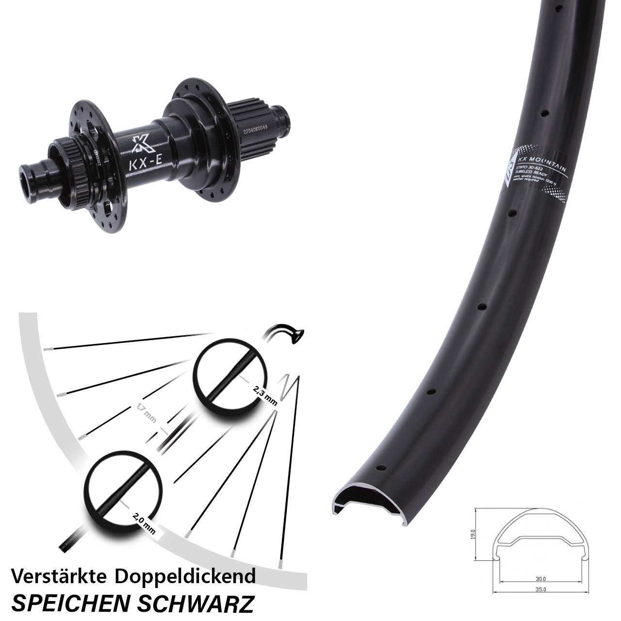 Hinterrad Centerlock 29 Zoll KX-E Mountain Heavy Duty Micro Spline 12x148 Boost