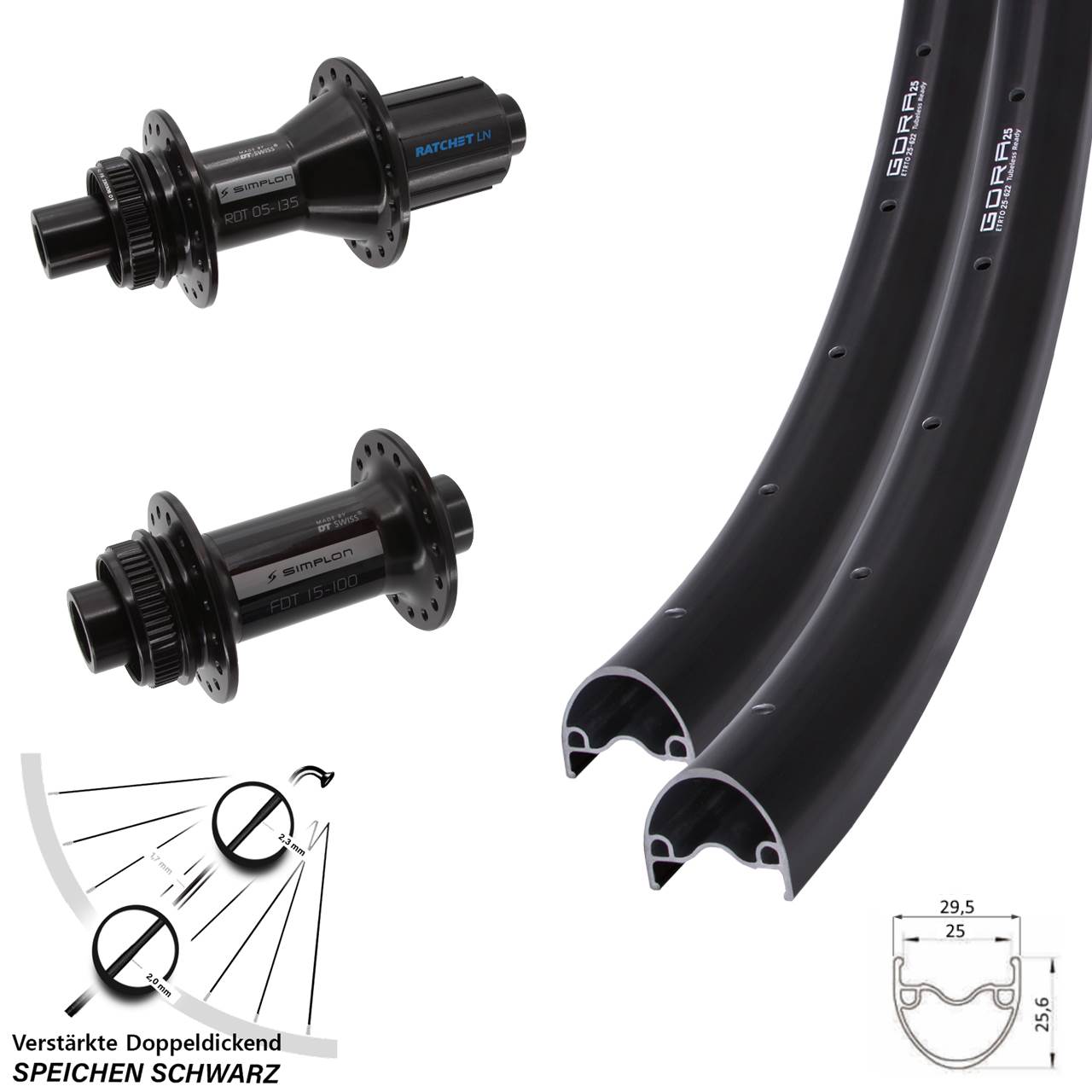 Laufradsatz Centerlock 28 Zoll Gora 25-370 DT Swiss 370 Hybrid 8-11 fach HG 12x100/142