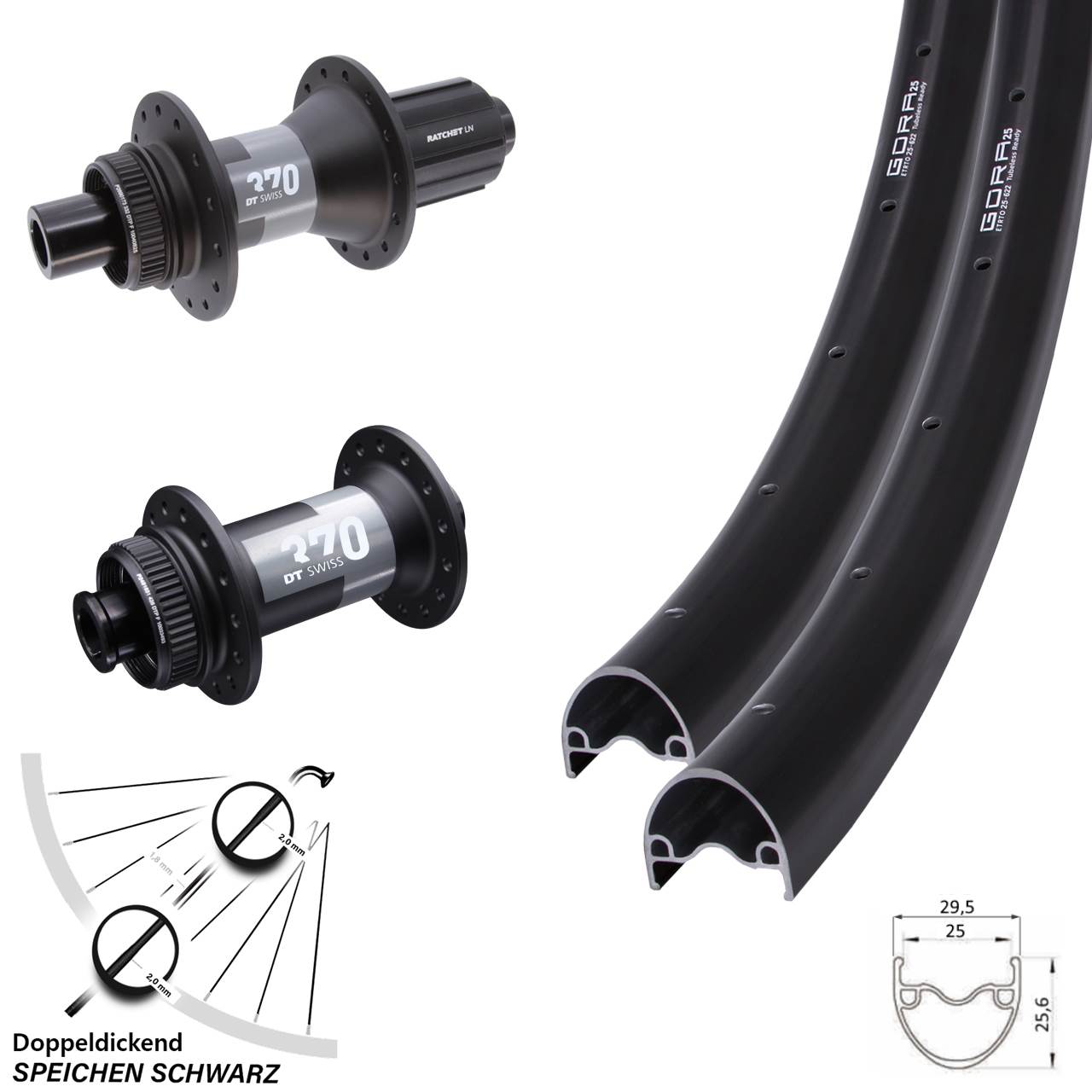 28 Zoll Gora 25 DT Swiss 370 Centerlock Laufradsatz 15x100 12x142 11-12 fach HG