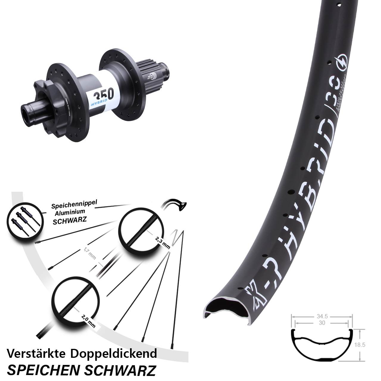 Hinterrad KX-R Hybrid 30 DT Swiss 350 Boost 6-Loch 12x148 mm 29 Zoll Shimano Micro Spline