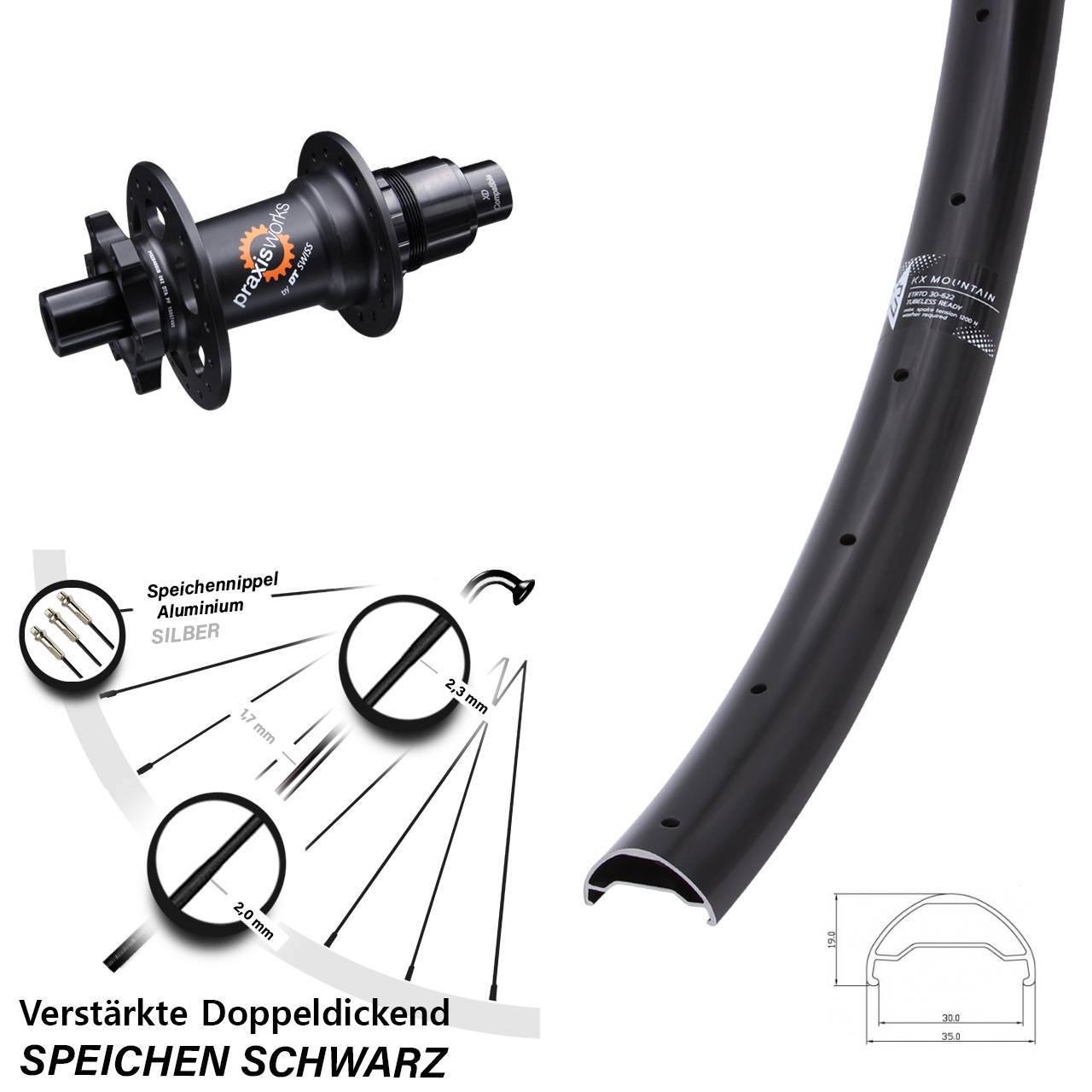 Disc Laufrad 12x142 29 Zoll KX Mountain TR DT Swiss 350 Ratchet 36 XD