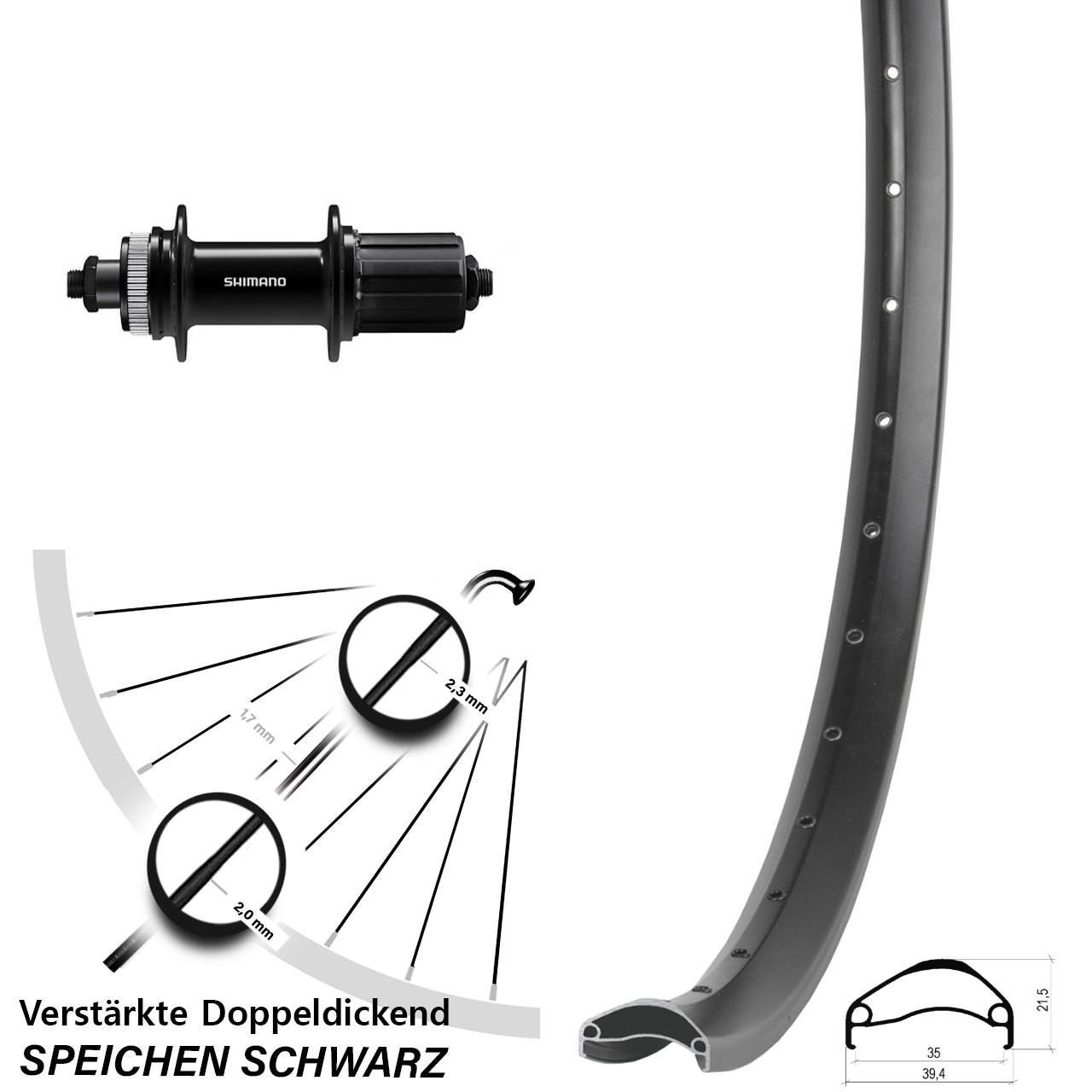 27,5 Zoll Ambrosio E35 Shimano FH-QC400 Disc Hinterrad für Schnellspanner 8-11 fach HG